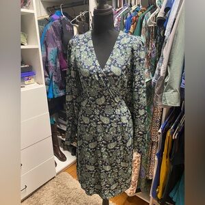 Boden Long Sleeve Paisley Dress - Green and Navy